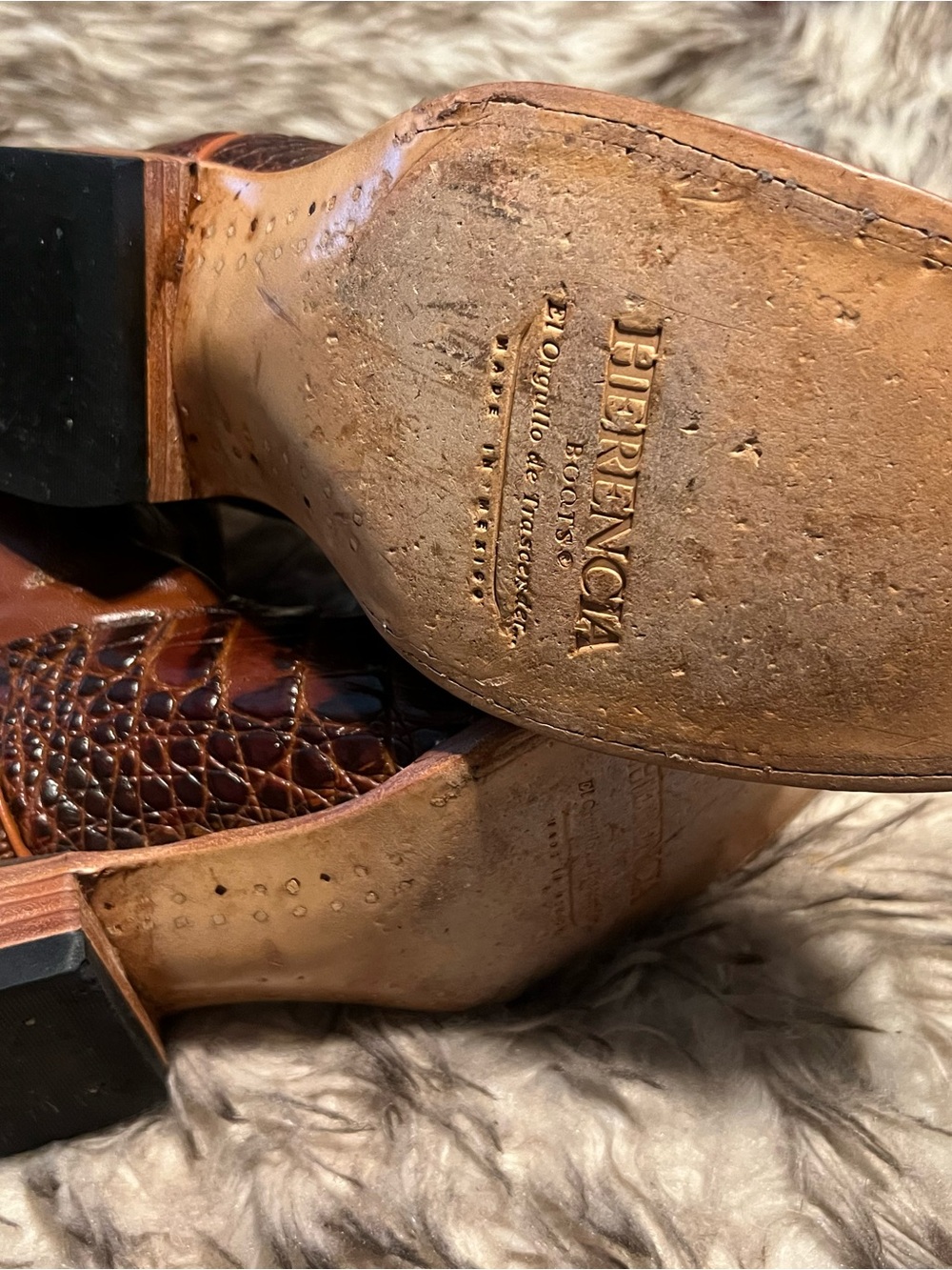 Men's Brown Exotic CAIMAN Print & Leather Western Boots with Embossed Shaft Sz 8 - Picture 11 of 15